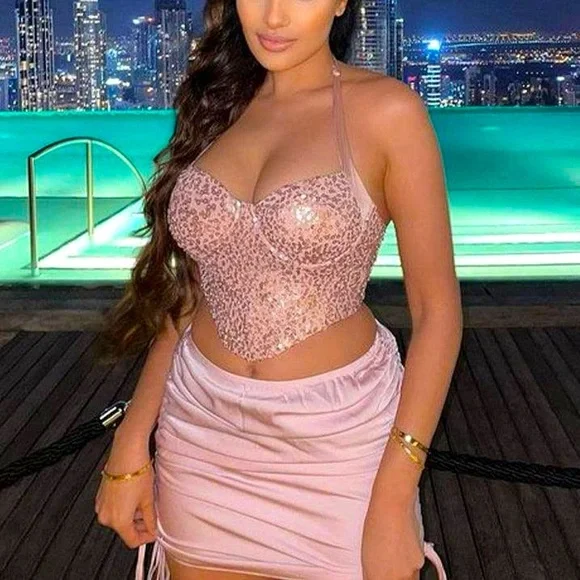 Sequin Bustier Crop Top - Oh Polly - Rose Gold - New with Tag - Small / 6 US - Picture 4 of 9